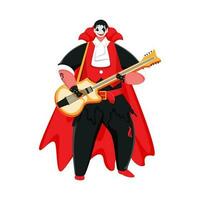 Karikatur Vampir Mann spielen Gitarre auf Weiß Hintergrund. vektor