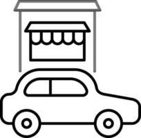 Linie Kunst Illustration von Auto Stehen im Vorderseite von Geschäft Symbol. vektor