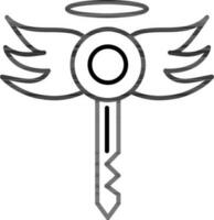 Schlüssel mit Flügel Symbol im schwarz Umriss. vektor