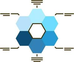 Blau sechseckig Blume gestalten Infografik Symbol im eben Stil. vektor