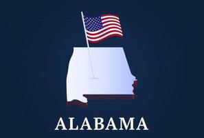 alabama state isometrisk karta och usa natioanl flagga 3d isometrisk form av oss state vektorillustration vektor