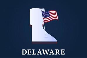 delaware state isometrisk karta och usa natioanl flagga 3d isometrisk form av oss state vektorillustration vektor