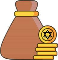jüdisch Münzen mit Geld Tasche Symbol im braun und Gelb Farbe. vektor