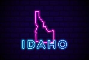 Idaho uns Zustand glühenden Neonlampenzeichen realistische Vektorillustration blaues Backsteinmauerglühen vektor