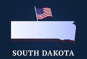 South Dakota State isometrisk karta och USAs nationella flagga 3d isometrisk form av oss State vektorillustration vektor