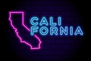 Kalifornien oss staten glödande neonlampa tecken realistisk vektor illustration blå tegel vägg glöd