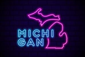 Michigan uns Zustand glühende Neonlampe Zeichen realistische Vektor-Illustration blau Backsteinmauer leuchten vektor