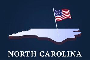 North Carolina State isometrisk karta och USAs nationella flagga 3d isometrisk form av oss State vektorillustration vektor