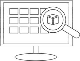 schwarz Linie Kunst Lieferung Kisten Suche im Computer. vektor