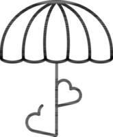 Linie Kunst zwei Herz mit Regenschirm Symbol im eben Stil. vektor