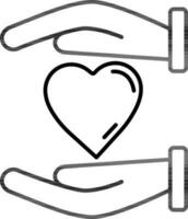 schwarz Linie Kunst Illustration von Herz Schutz Hand Symbol. vektor