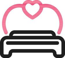 svart och rosa kärlek säng ikon i linje konst. vektor