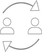 karaktär av två man roterande pil i svart linje konst. vektor