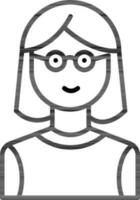 tecknad serie kvinna bär glasögon ikon i tunn linje konst. vektor
