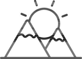 Berg mit Sonne Symbol im schwarz Linie Kunst. vektor