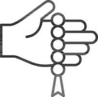 Hand halten ein tasbih Symbol im dünn Linie Kunst. vektor