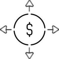 Geld Verteilung Symbol im schwarz Linie Kunst. vektor