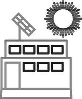 schwarz Linie Kunst Illustration von Sonne mit Solar- Panel auf Gebäude Symbol. vektor