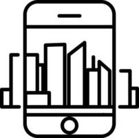 Stadt Gebäude Aussicht im Smartphone Bildschirm Symbol im Linie Kunst. vektor