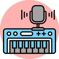 Mikrofon mit Klavier Symbol im grau und Blau Farbe. vektor