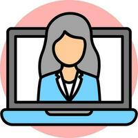 Illustration von online Frau Video Anruf im Laptop Bildschirm Symbol. vektor