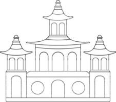 svart linje konst kinesisk pagod byggnad i platt stil. vektor