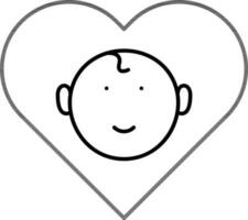 linje konst illustration av bebis ansikte på hjärta form ikon. vektor