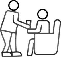 schwarz Illustration von Mensch geben Wasser Glas andere Mann Sitzung Sofa. vektor