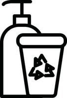 Linie Kunst Illustration von Hand waschen Flasche mit Recycling Glas Symbol. vektor