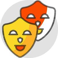 Gelb und Orange Komödie Maske Symbol auf grau Kreis Form. vektor