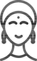 indisch Frau Gesicht Symbol im schwarz Linie Kunst. vektor