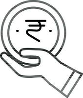 hand innehav pengar mynt ikon i svart linje konst. vektor