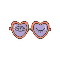 Herz geformt Brille Symbol. Illustration im Karikatur Stil. 70er Jahre retro Clip Art Vektor Design.