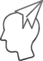 Mensch Kopf mit Papier Flugzeug Symbol im schwarz Umriss. vektor