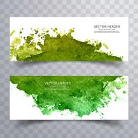 Vackra gröna färgstarka vattenfärg banners set design vektor