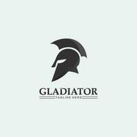 spartansk hjälmlogotyp och gladiator, kraft, vintage, svärd, säkerhet, legendarisk logotyp och vektor av soldatklassiker