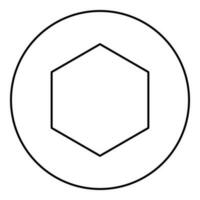 sudd packning puck under sexhörning i cirkel kontur översikt linje ikon svart Färg vektor illustration bild tunn platt stil