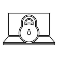 Laptop sperren persönlich Daten Sicherheit Cyber Zugriff Konzept gesperrt Vorhängeschloss verwenden Kontur Gliederung Linie Symbol schwarz Farbe Vektor Illustration Bild dünn eben Stil