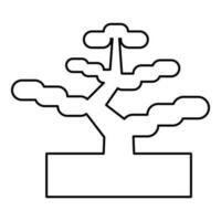 Bonsai Kiefer Baum Garten Konzept Pflanze japanisch Kontur Gliederung Linie Symbol schwarz Farbe Vektor Illustration Bild dünn eben Stil