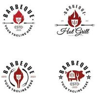 enkel utegrill årgång varm grill, med korsade lågor och spatel. logotyp för restaurang, bricka, Kafé och bar.vector vektor