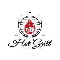 einfach Grill Jahrgang heiß Grill, mit gekreuzt Flammen und Spatel. Logo zum Restaurant, Abzeichen, Cafe und bar.vektor vektor