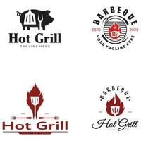 enkel utegrill årgång varm grill, med korsade lågor och spatel. logotyp för restaurang, bricka, Kafé och bar.vector vektor