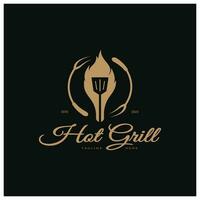 einfach Grill Jahrgang heiß Grill, mit gekreuzt Flammen und Spatel. Logo zum Restaurant, Abzeichen, Cafe und bar.vektor vektor
