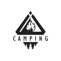 Jahrgang und retro Zelt Logo, Camping. mit Zelt, Baum und Lagerfeuer unterzeichnen. Abenteurer, Pfadfinder, Kletterer, Camping Ausrüstung Center vektor