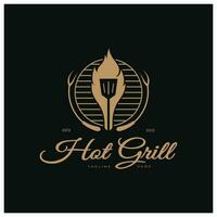 einfach Grill Jahrgang heiß Grill, mit gekreuzt Flammen und Spatel. Logo zum Restaurant, Abzeichen, Cafe und bar.vektor vektor