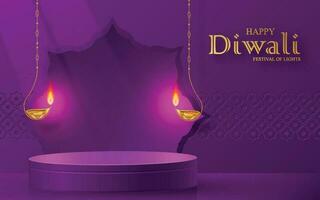 diwali eller deepavali 3d podium runda skede stil för de indisk festival av lampor vektor