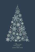 jul och ny år kort, jul träd från snöflingor vektor