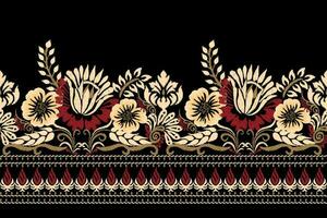 Damast Ikat Blumen- Paisley Stickerei auf schwarz hintergrund.ikat ethnisch orientalisch Muster traditionell.aztekisch Stil abstrakt Vektor illustration.design zum Textur, Stoff, Kleidung, Verpackung, Dekoration, Schal