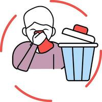 Illustration von riechen Mann Mund Abdeckung Serviette mit öffnen Mülltonne Symbol zum Luft Verschmutzung. vektor