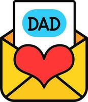 pappa meddelande kort i öppen hjärta kuvert ikon. vektor